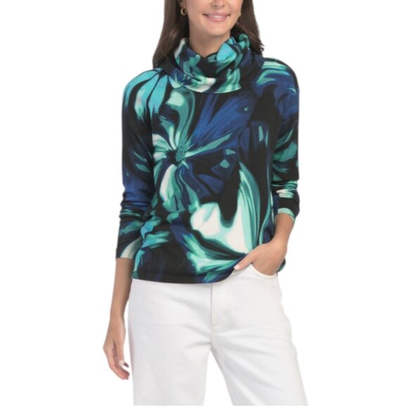 EDINBURGH KNITS Pima Cotton Blend Marble Floral Roll Neck Sweater - Picture 1 of 3
